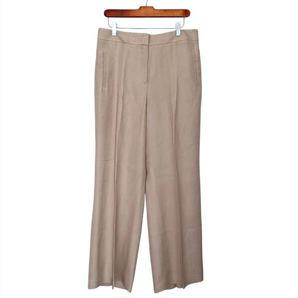 Ann Taylor Tan Khaki Wide Leg Linen Pants Career Office Coastal Quiet Luxury - Picture 1 of 10